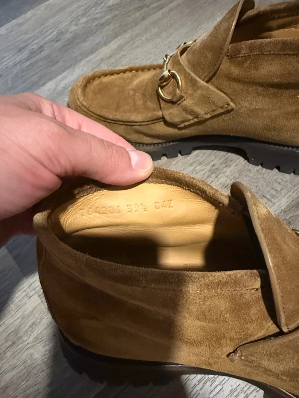 Gucci Men's Suede Loafers in Brown with Gold Bit